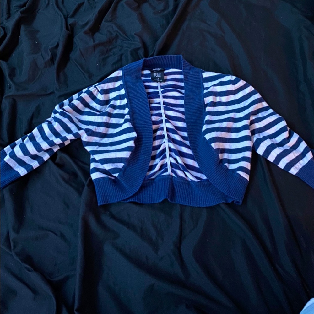 Blue and White Striped Short Sleeve Sweater
